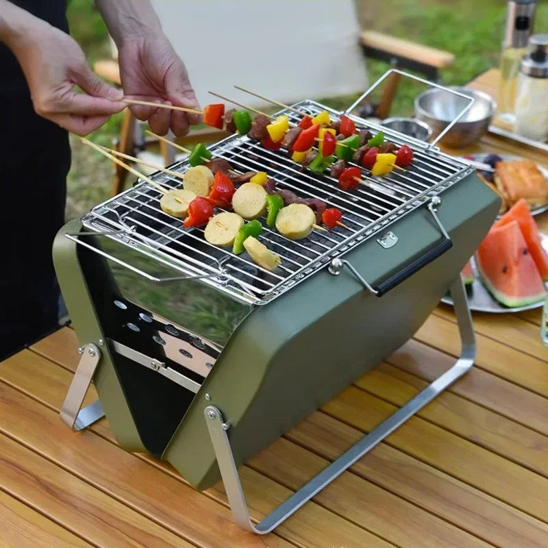 Portable Stainless Steel Camping Grill – Folding Charcoal BBQ Grill