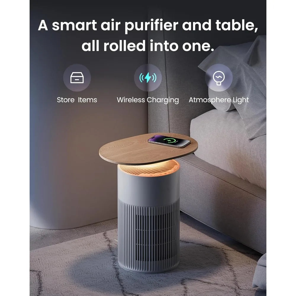 4-in-1 Air Purifier Table – H13 HEPA Filter, Wireless Charging & RGB Light