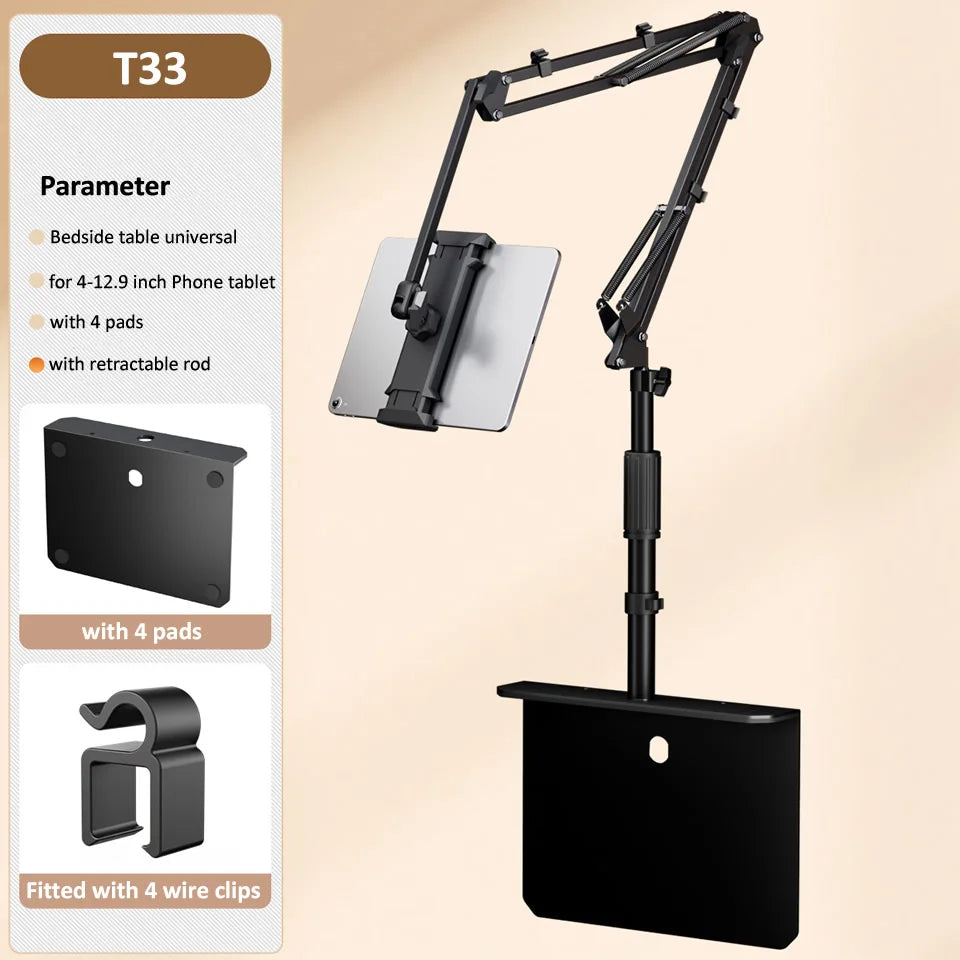 Adjustable Bed Tablet Stand – Lazy Arm Mount for 4–12.9" Phones & Tablets