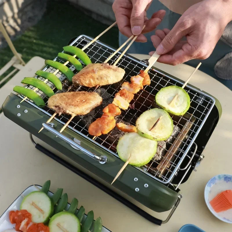 Portable Stainless Steel Camping Grill – Folding Charcoal BBQ Grill