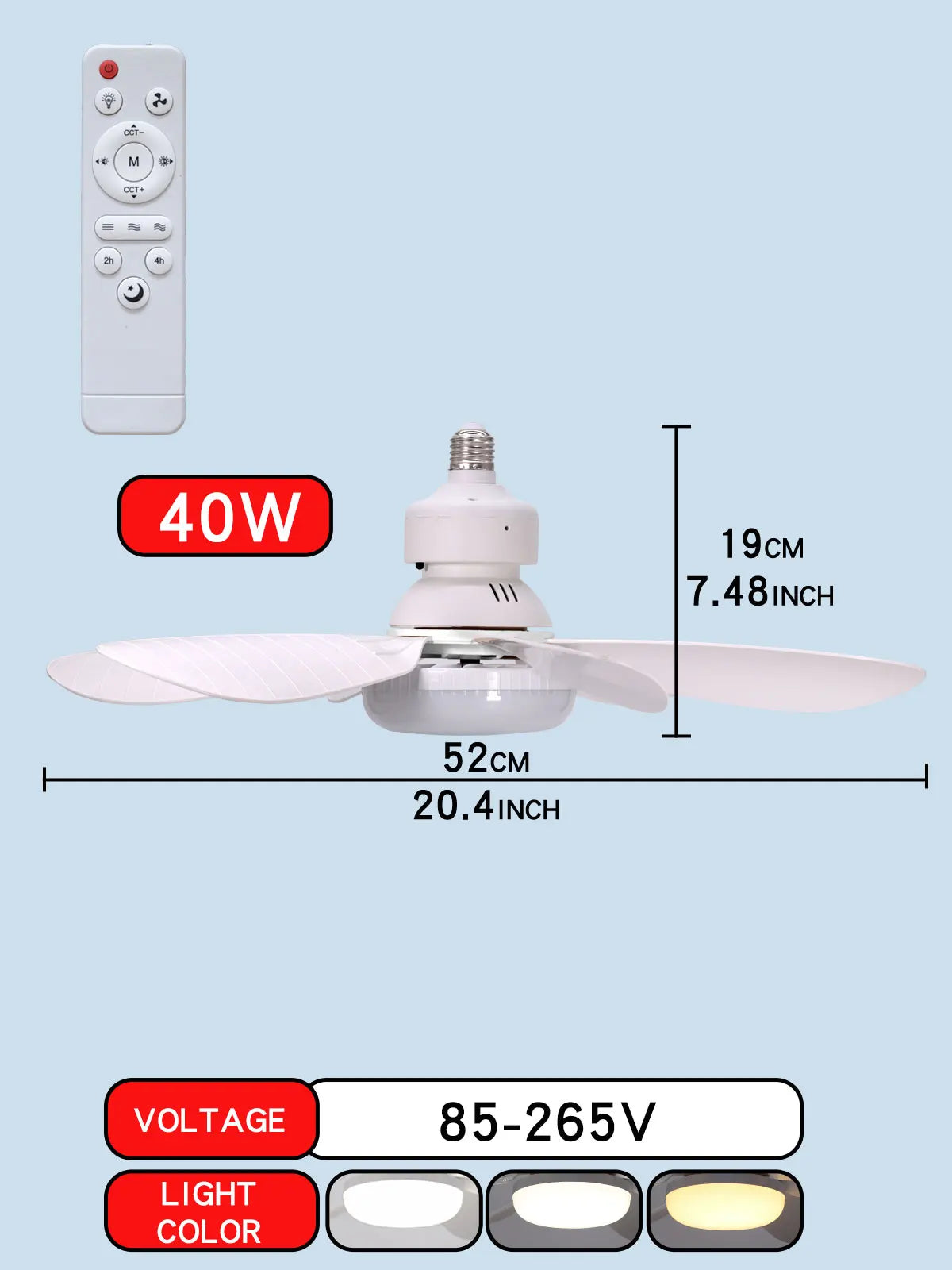 2-in-1 E27 Ceiling Fan Light with Remote – 30W/40W LED Dimmable Lamp