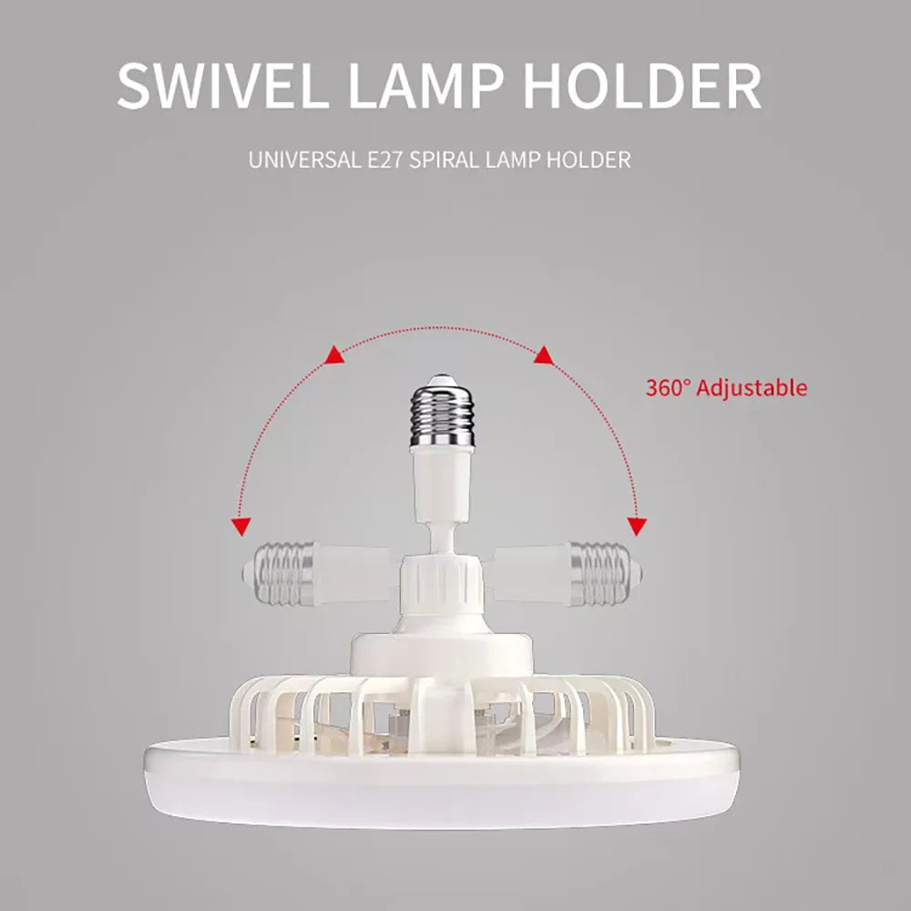 3-in-1 Rotatable Ceiling Fan with LED Light – Remote Control E27 Bas