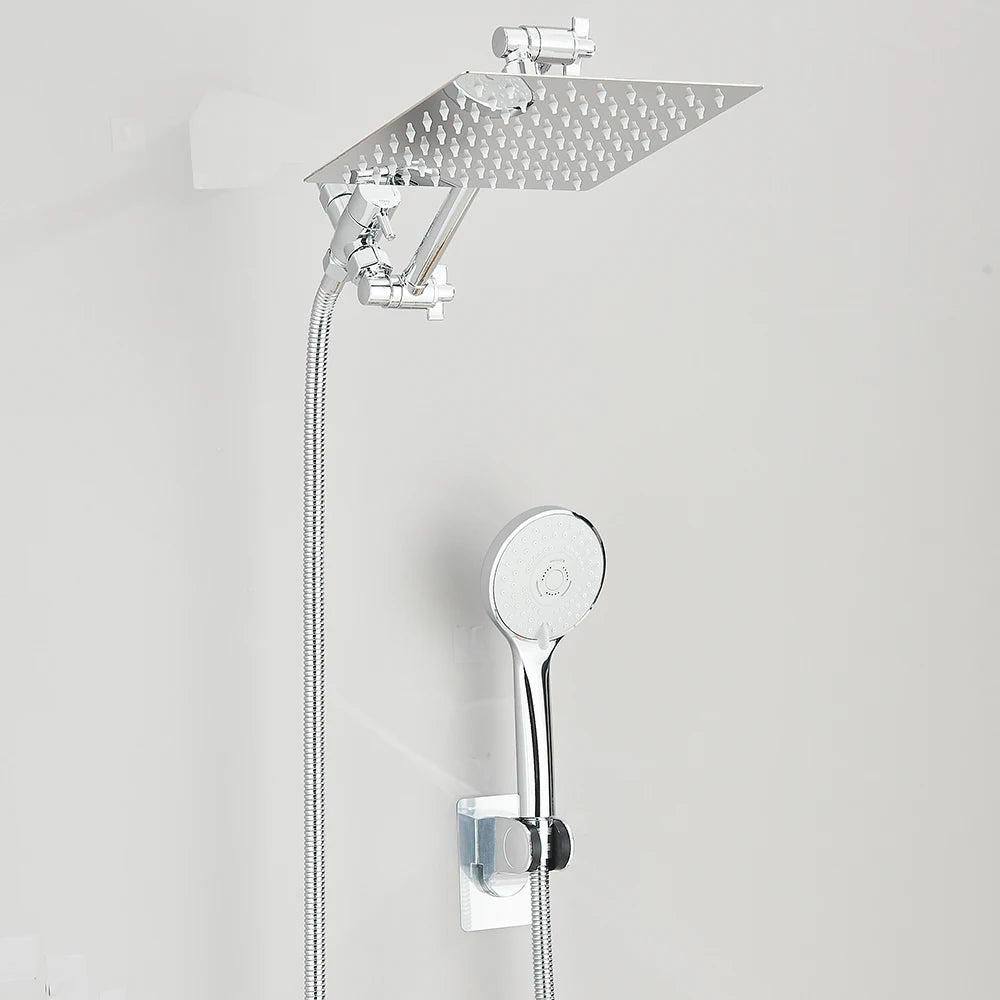 Luxury 8–12" Rain Shower Head Combo – High Pressure with Adjustable Extension Arm & 3-Way Handheld Spray
