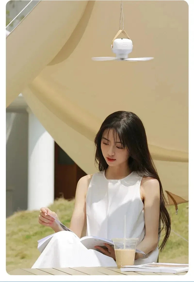 Outdoor Camping Ceiling Fan – 2400mAh Rechargeable Fan with LED Light