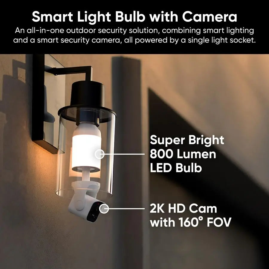 2K HD Bulb Security Camera – LED Light Camera with Motion Detection & Siren