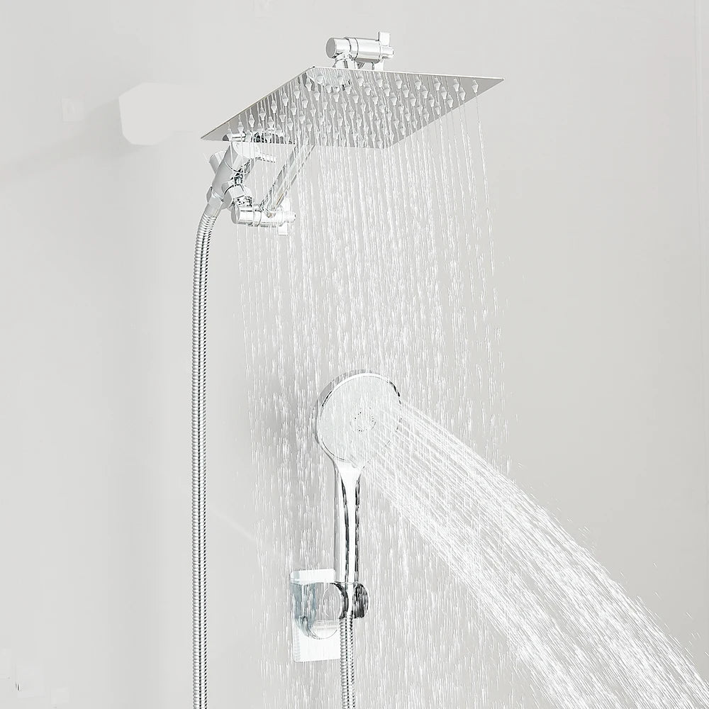 Luxury 8–12" Rain Shower Head Combo – High Pressure with Adjustable Extension Arm & 3-Way Handheld Spray