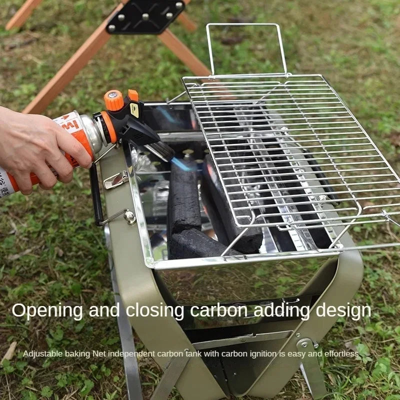 Portable Stainless Steel Camping Grill – Folding Charcoal BBQ Grill