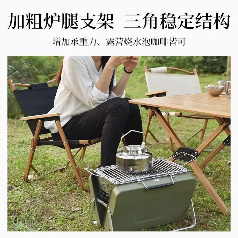 Portable Stainless Steel Camping Grill – Folding Charcoal BBQ Grill