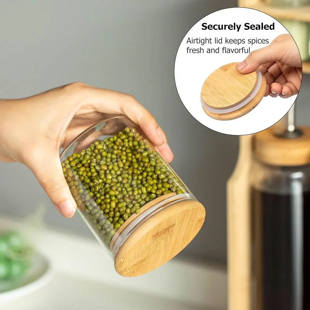 3-Tier Bamboo Spice Organizer – Shaker Bottles, Airtight Jars & Dispensers