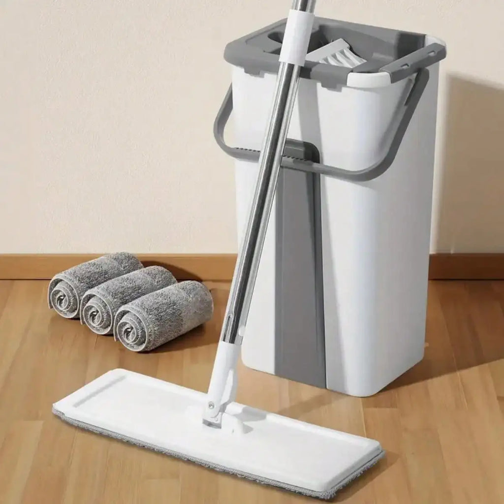 Hand Free Flat Floor Mop And Bucket Set For Professional Home Floor Cleaning System With 3PCS Washable Microfiber