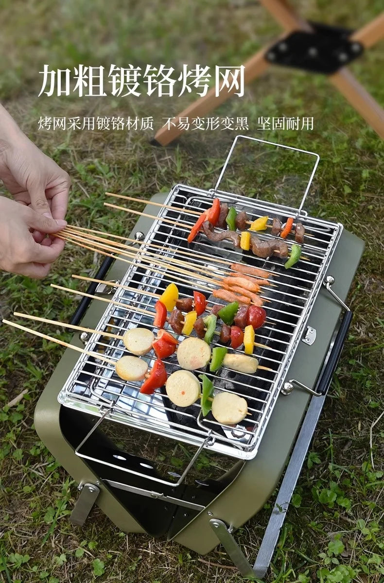 Portable Stainless Steel Camping Grill – Folding Charcoal BBQ Grill