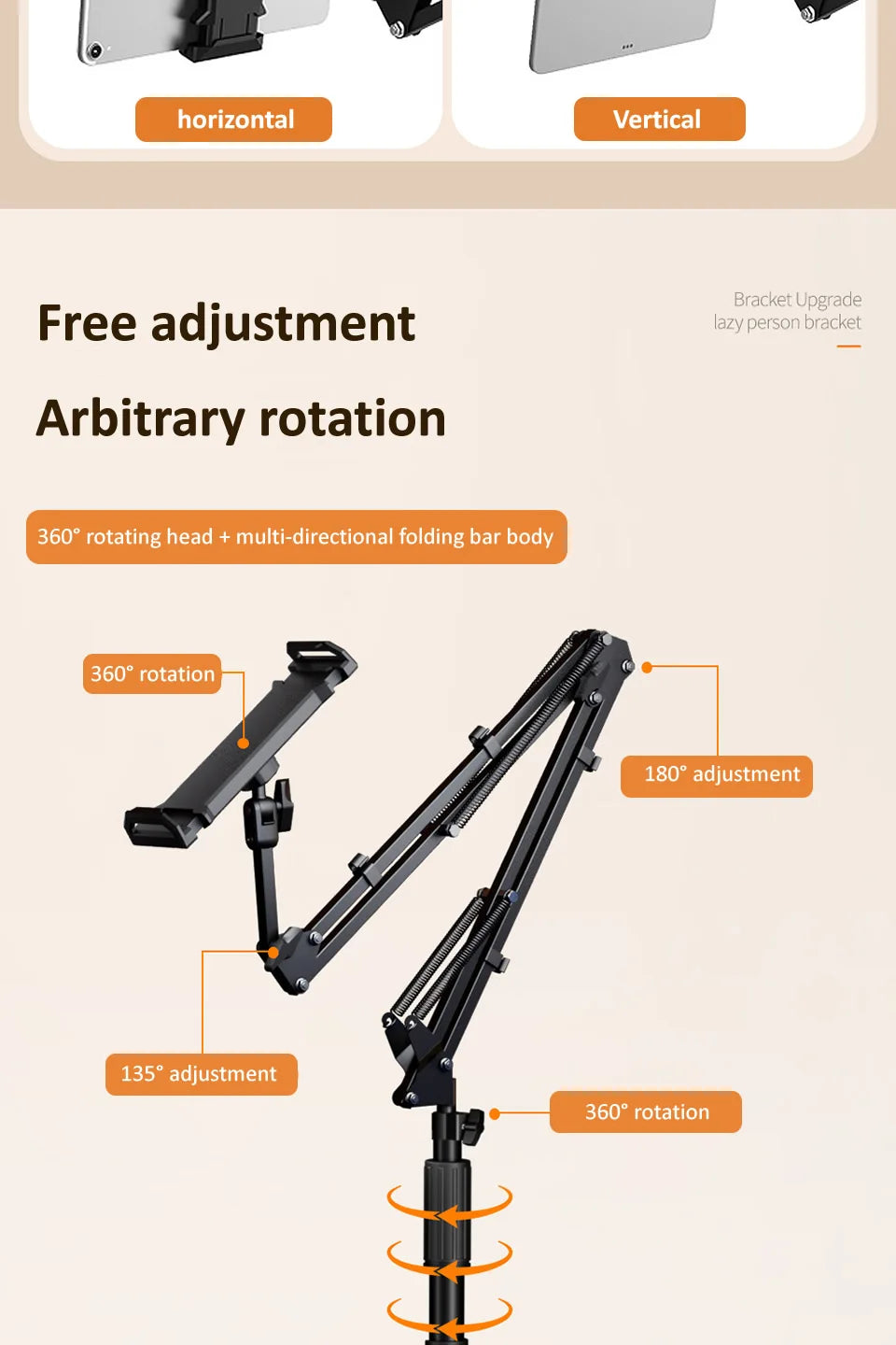 Adjustable Bed Tablet Stand – Lazy Arm Mount for 4–12.9" Phones & Tablets