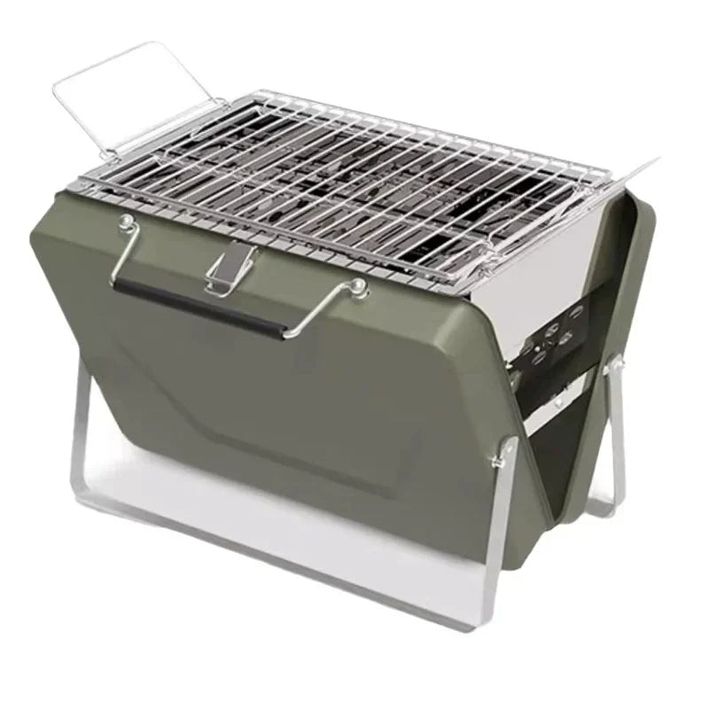 Portable Stainless Steel Camping Grill – Folding Charcoal BBQ Grill