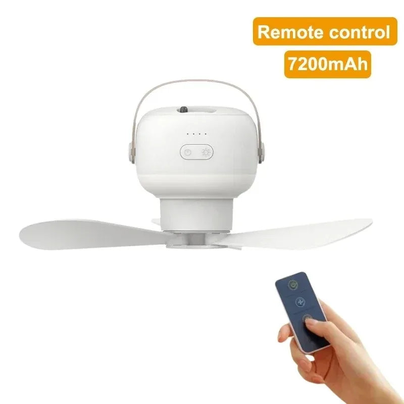 Outdoor Camping Ceiling Fan – 2400mAh Rechargeable Fan with LED Light