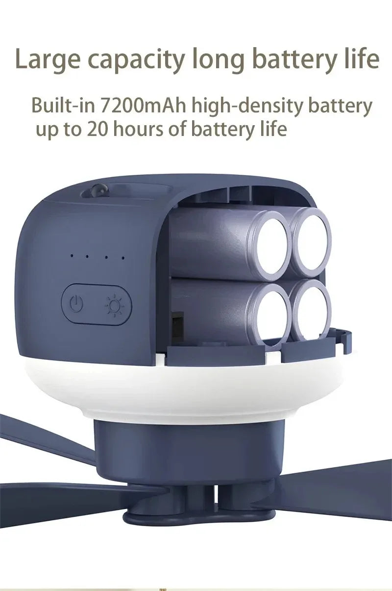 Outdoor Camping Ceiling Fan – 2400mAh Rechargeable Fan with LED Light
