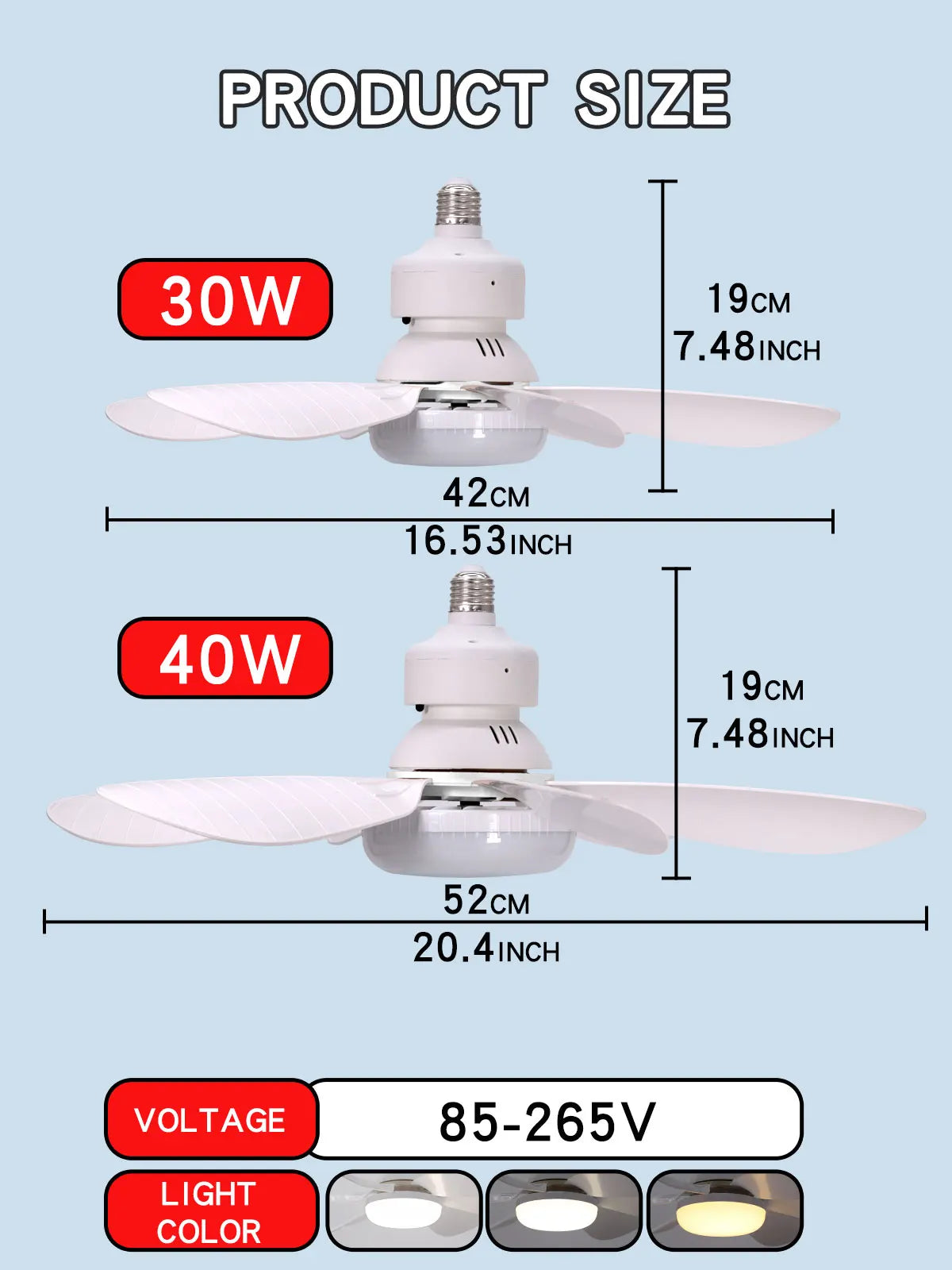 2-in-1 E27 Ceiling Fan Light with Remote – 30W/40W LED Dimmable Lamp