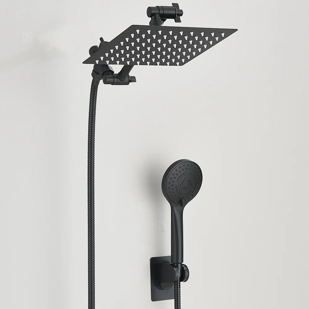 Luxury 8–12" Rain Shower Head Combo – High Pressure with Adjustable Extension Arm & 3-Way Handheld Spray