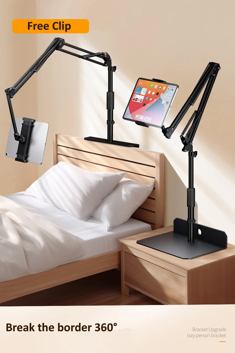 Adjustable Bed Tablet Stand – Lazy Arm Mount for 4–12.9" Phones & Tablets