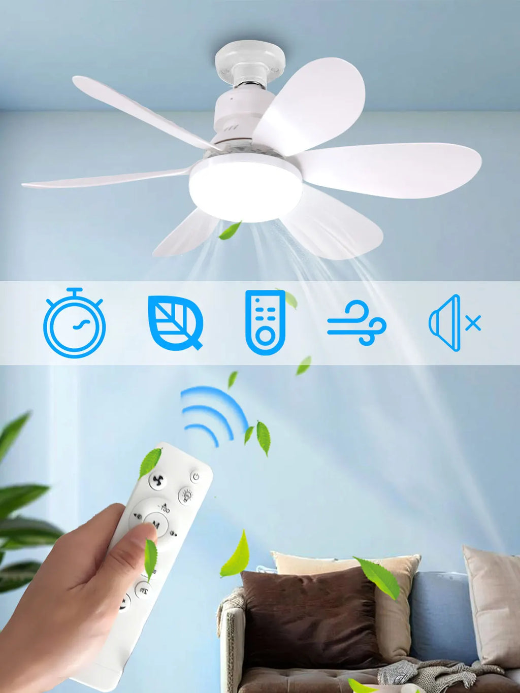 2-in-1 E27 Ceiling Fan Light with Remote – 30W/40W LED Dimmable Lamp