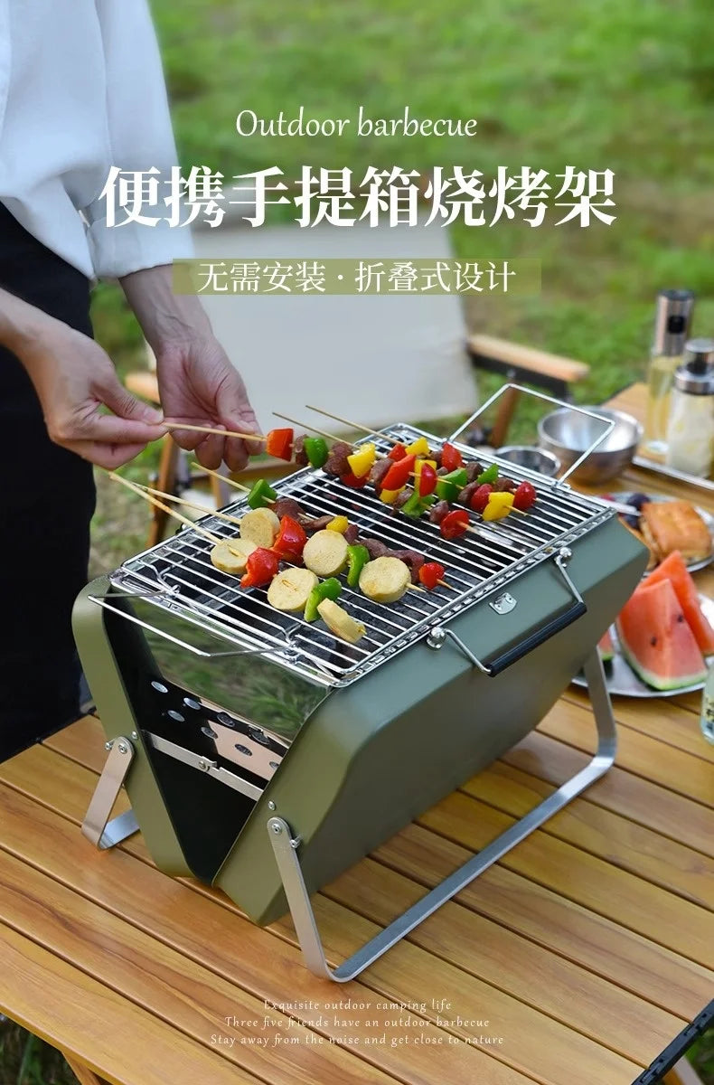 Portable Stainless Steel Camping Grill – Folding Charcoal BBQ Grill