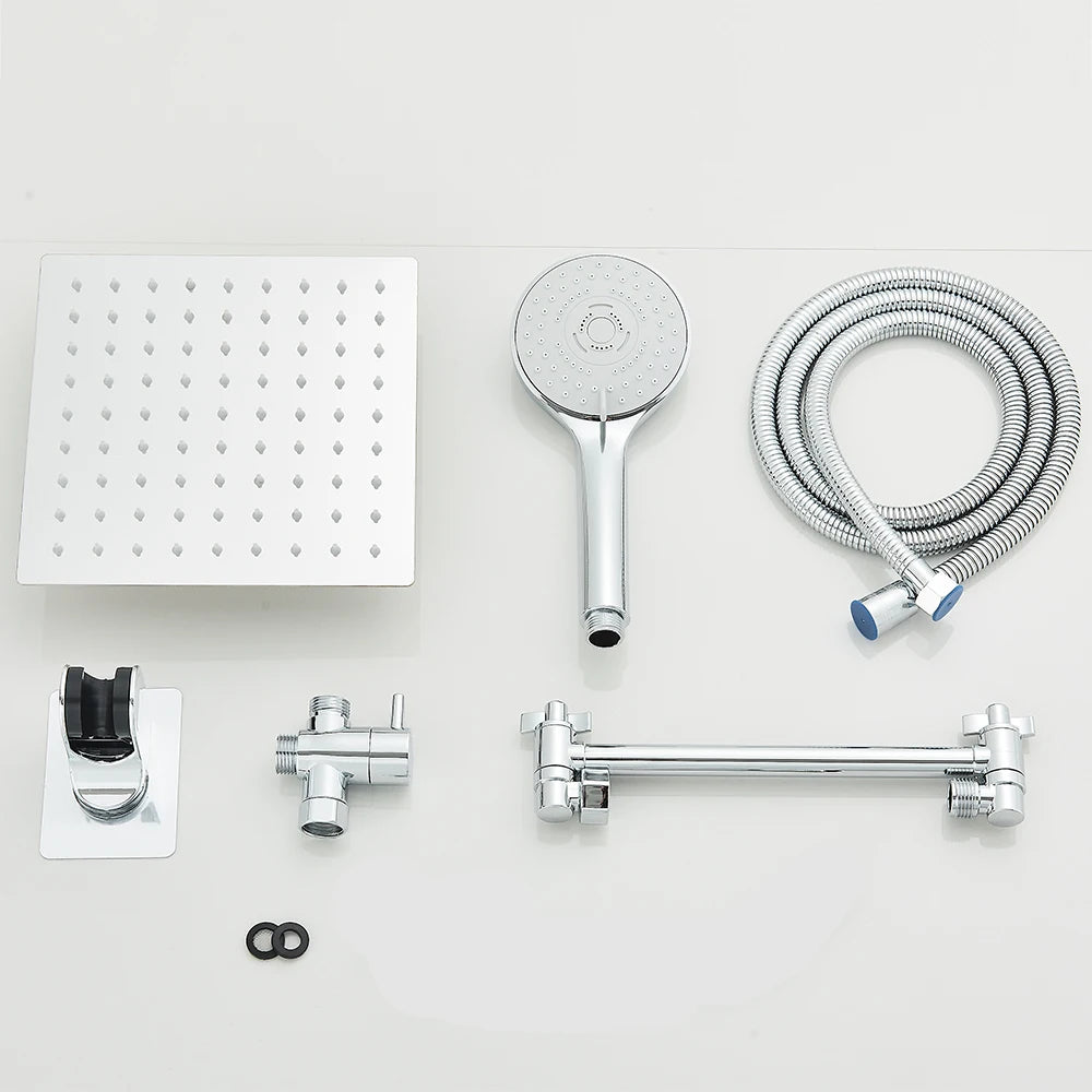 Luxury 8–12" Rain Shower Head Combo – High Pressure with Adjustable Extension Arm & 3-Way Handheld Spray