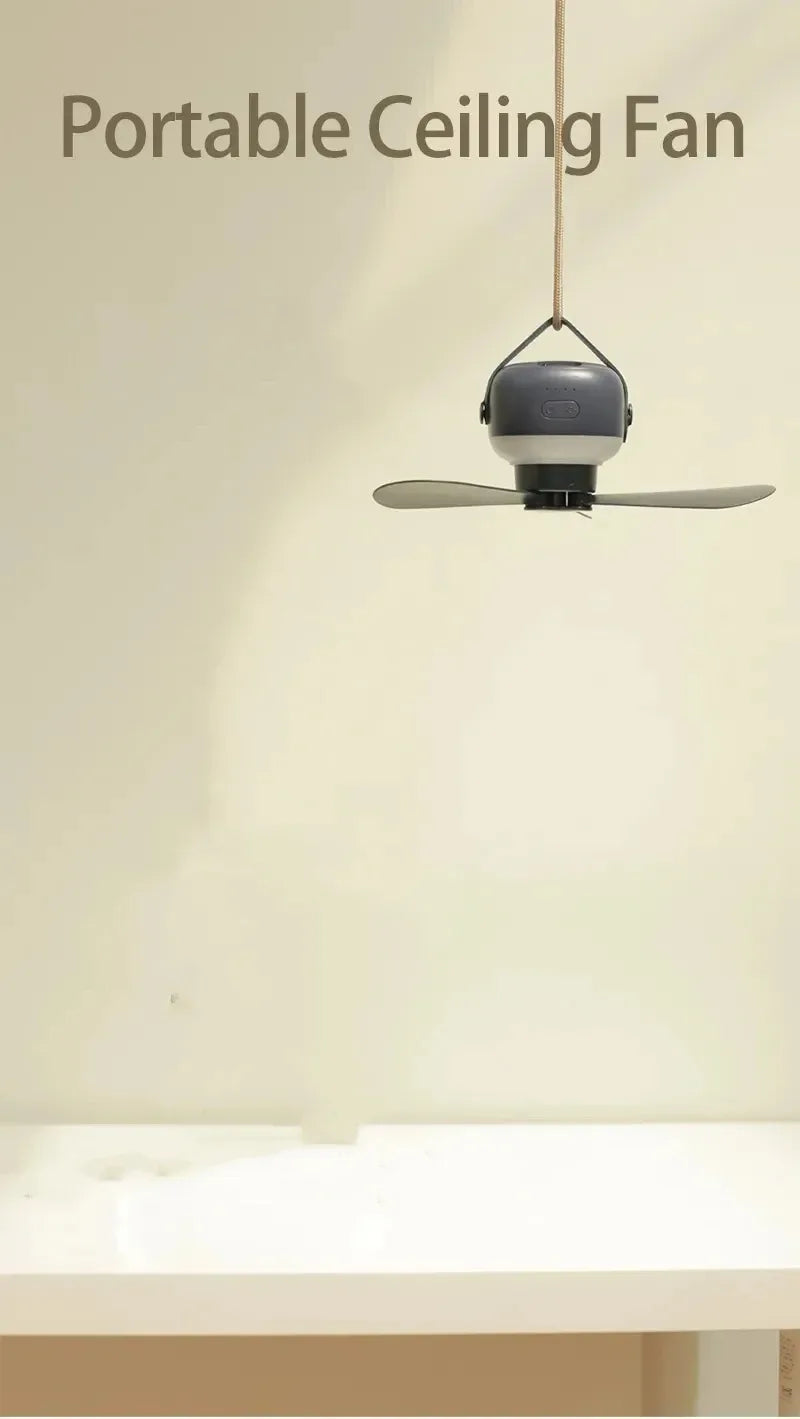 Outdoor Camping Ceiling Fan – 2400mAh Rechargeable Fan with LED Light