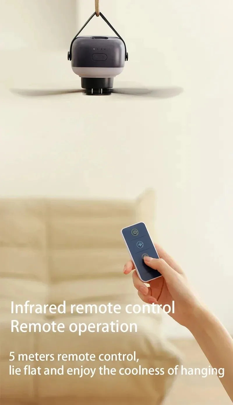 Outdoor Camping Ceiling Fan – 2400mAh Rechargeable Fan with LED Light