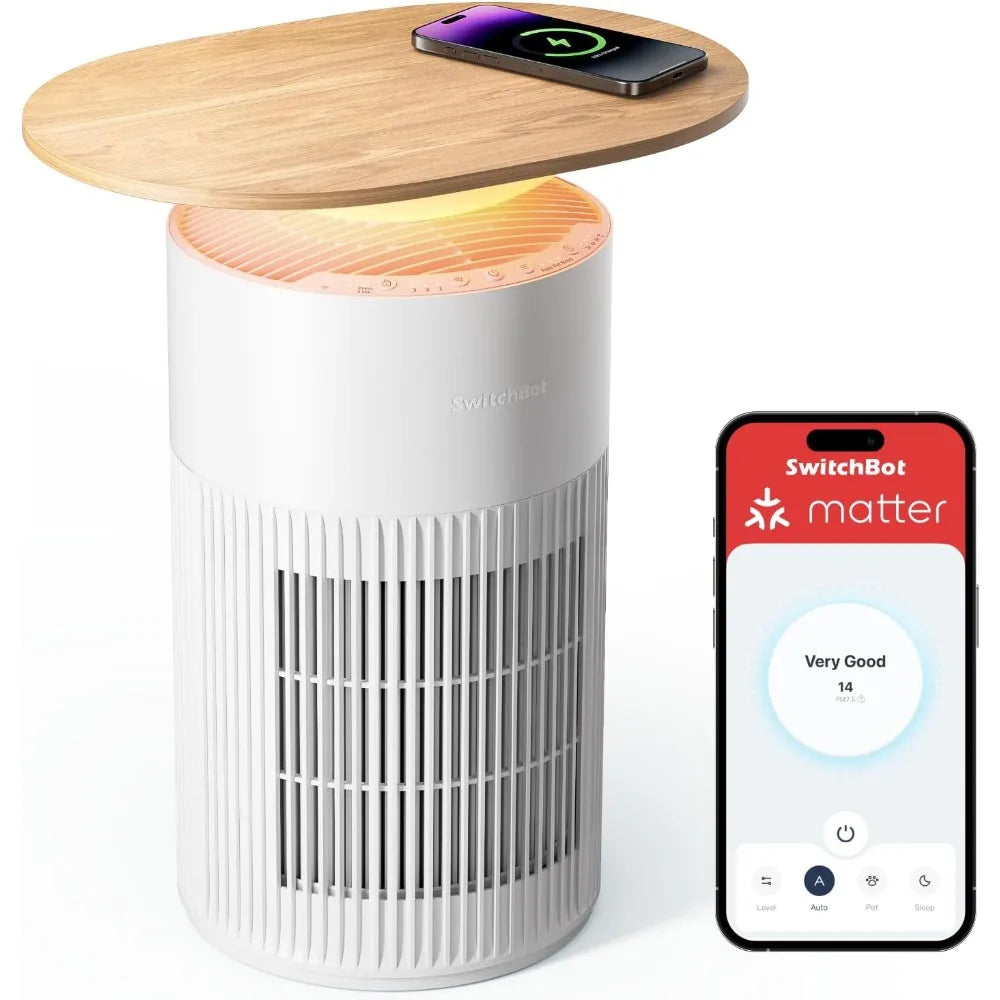4-in-1 Air Purifier Table – H13 HEPA Filter, Wireless Charging & RGB Light