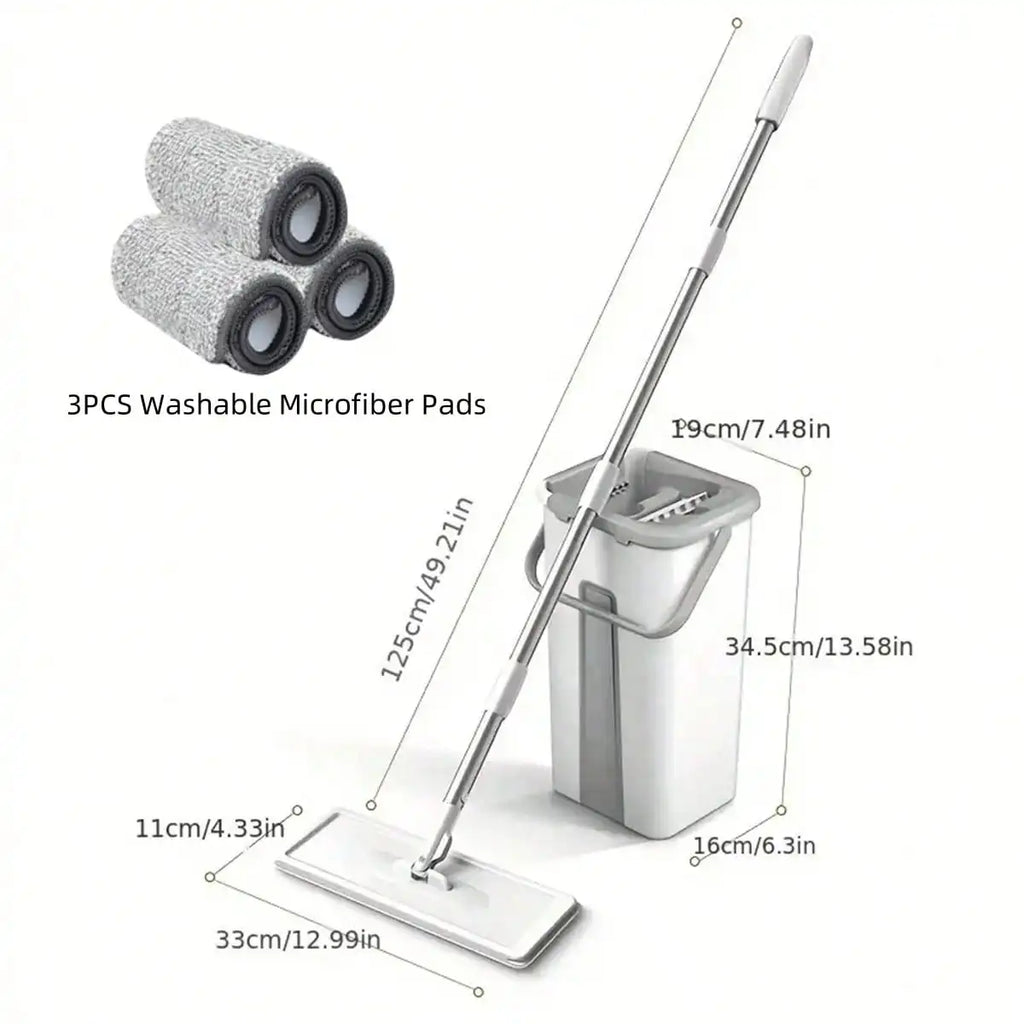 Hand Free Flat Floor Mop And Bucket Set For Professional Home Floor Cleaning System With 3PCS Washable Microfiber