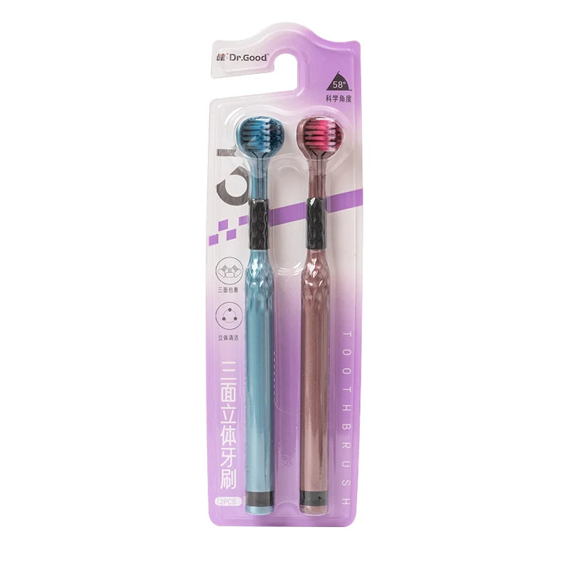 3-Sided Toothbrush – Comprehensive Cleaning with Soft Bristles (2-Pack)