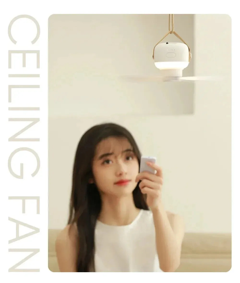 Outdoor Camping Ceiling Fan – 2400mAh Rechargeable Fan with LED Light