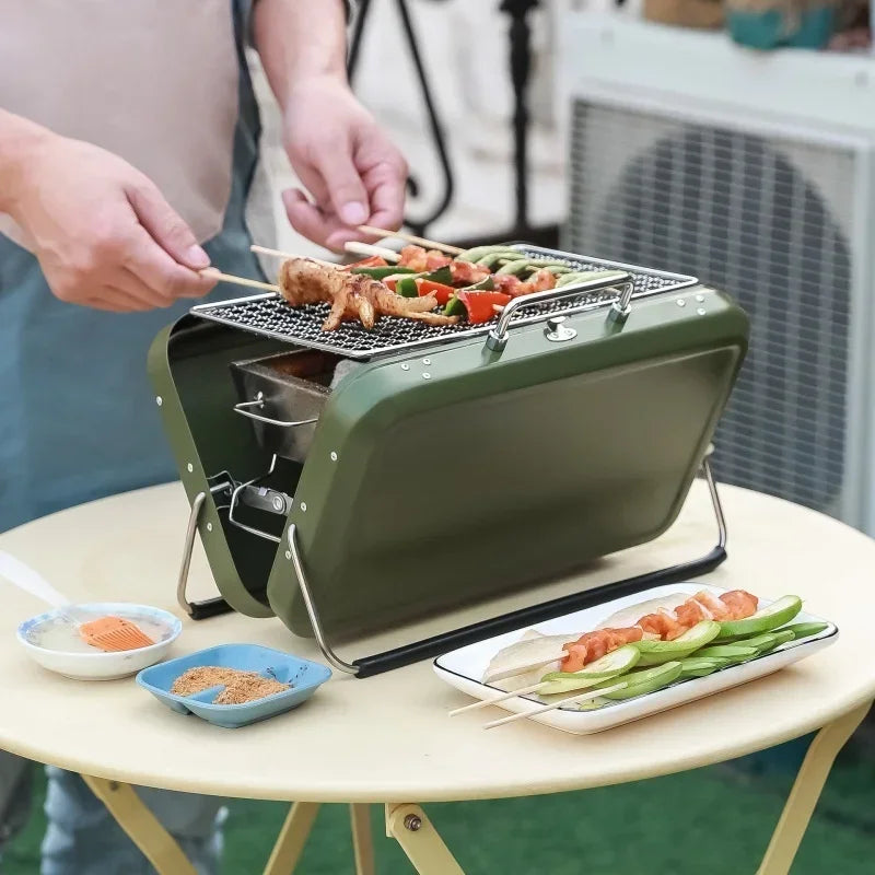 Portable Stainless Steel Camping Grill – Folding Charcoal BBQ Grill