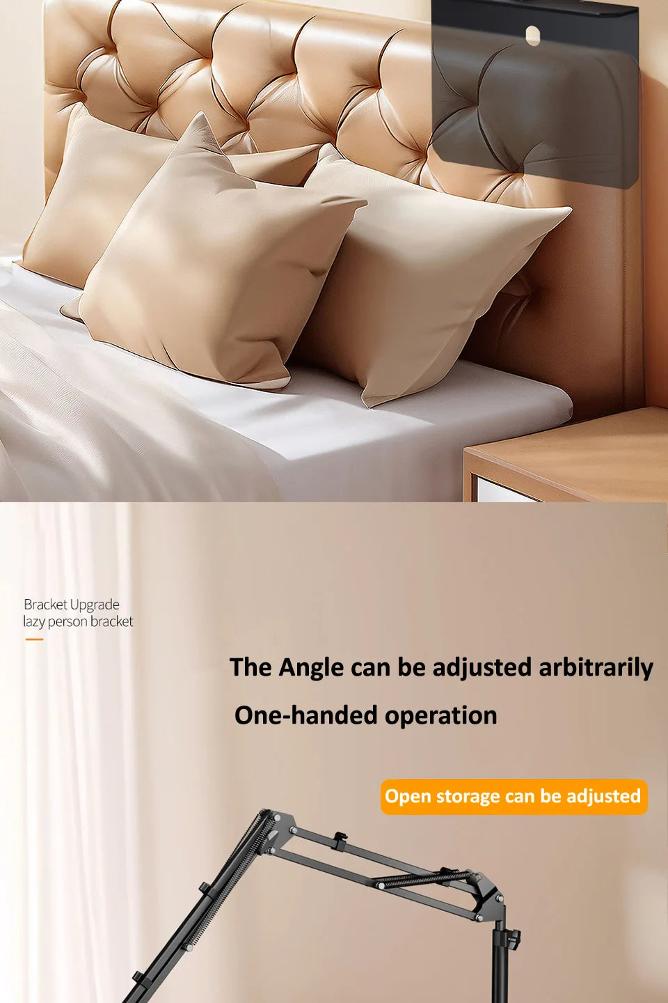 Adjustable Bed Tablet Stand – Lazy Arm Mount for 4–12.9" Phones & Tablets