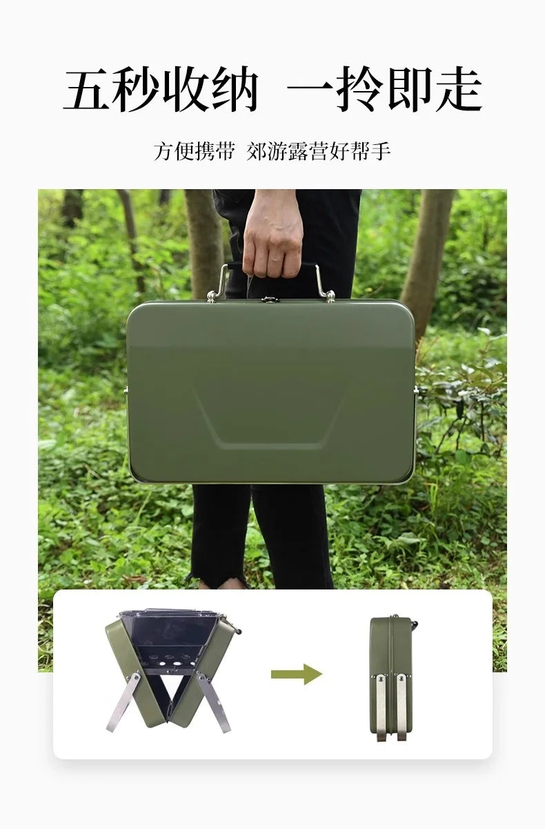 Portable Stainless Steel Camping Grill – Folding Charcoal BBQ Grill