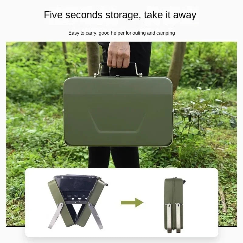 Portable Stainless Steel Camping Grill – Folding Charcoal BBQ Grill