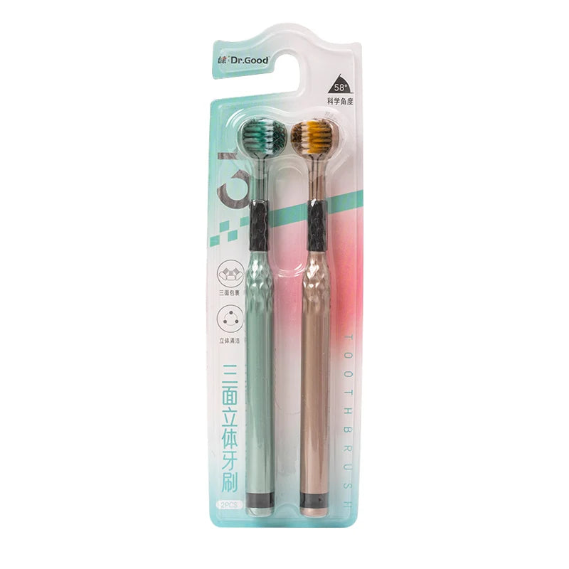 3-Sided Toothbrush – Comprehensive Cleaning with Soft Bristles (2-Pack)