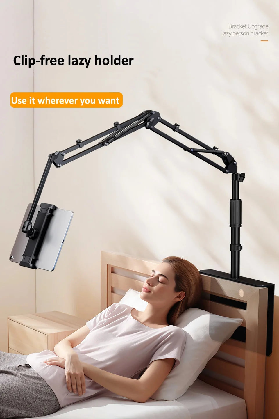 Adjustable Bed Tablet Stand – Lazy Arm Mount for 4–12.9" Phones & Tablets