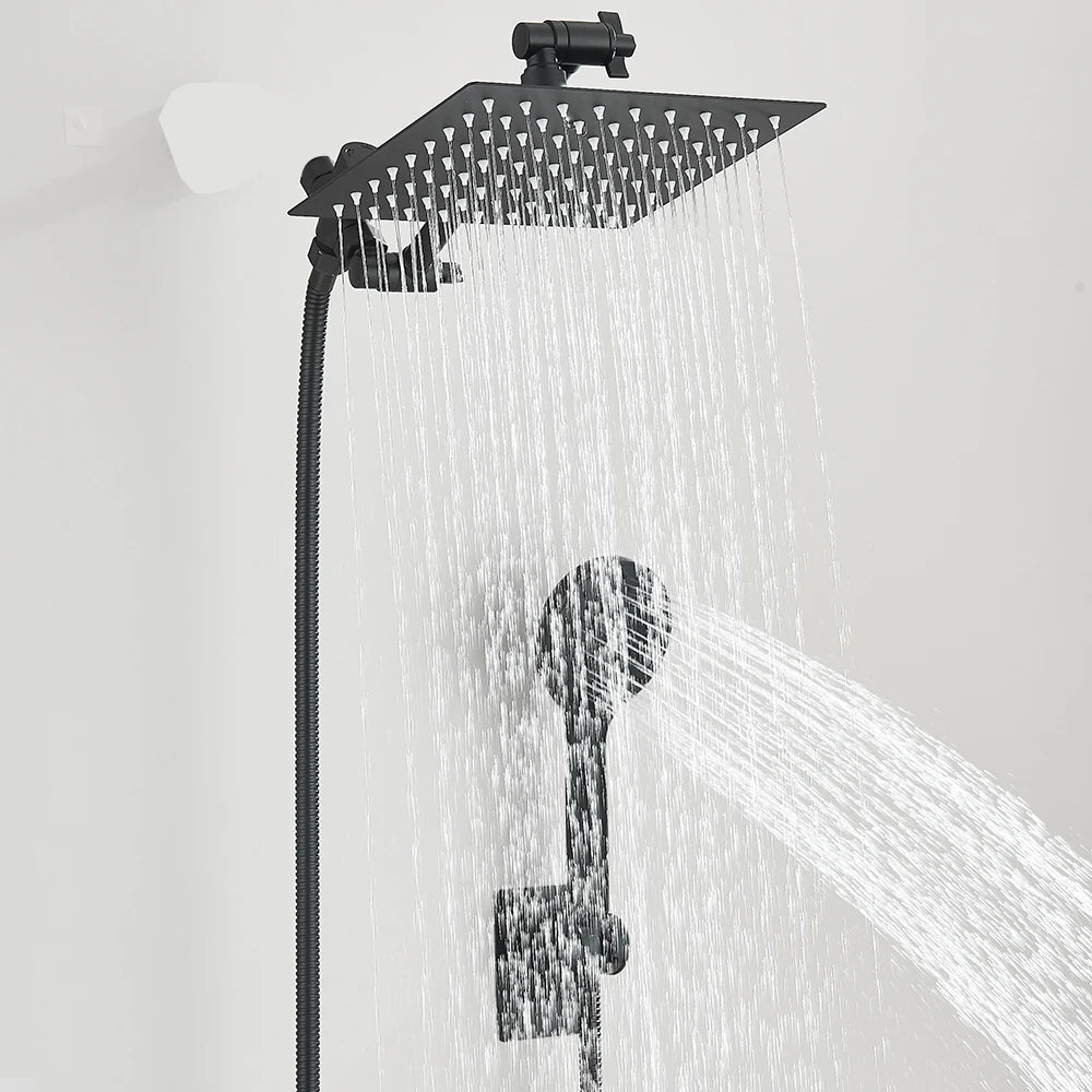 Luxury 8–12" Rain Shower Head Combo – High Pressure with Adjustable Extension Arm & 3-Way Handheld Spray