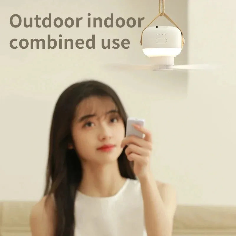 Outdoor Camping Ceiling Fan – 2400mAh Rechargeable Fan with LED Light