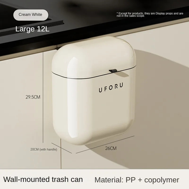 Wall-Mounted Food Waste Bin – 9L/12L Kitchen Trash Can with Lid