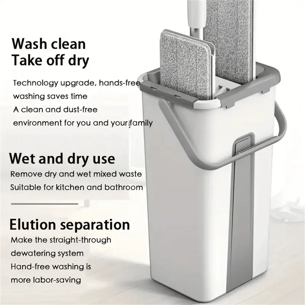 Hand Free Flat Floor Mop And Bucket Set For Professional Home Floor Cleaning System With 3PCS Washable Microfiber