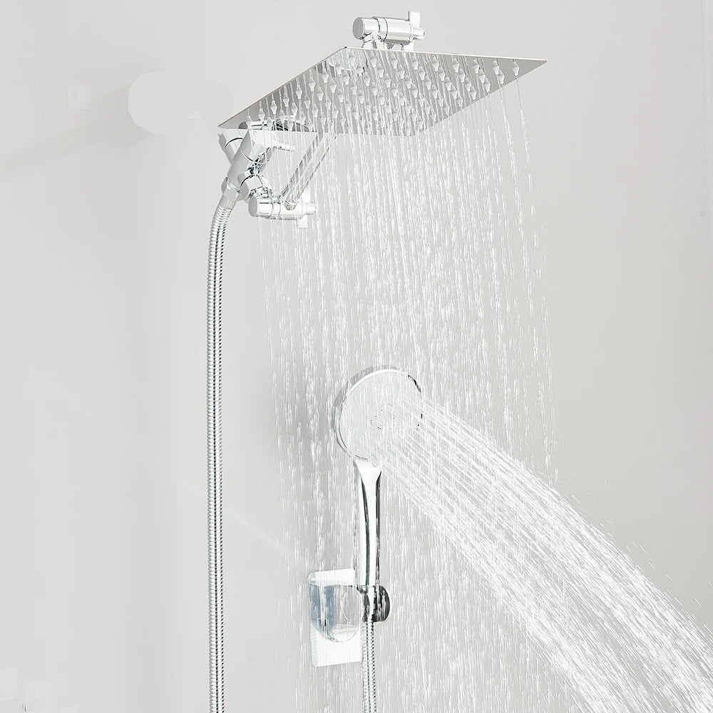 Luxury 8–12" Rain Shower Head Combo – High Pressure with Adjustable Extension Arm & 3-Way Handheld Spray