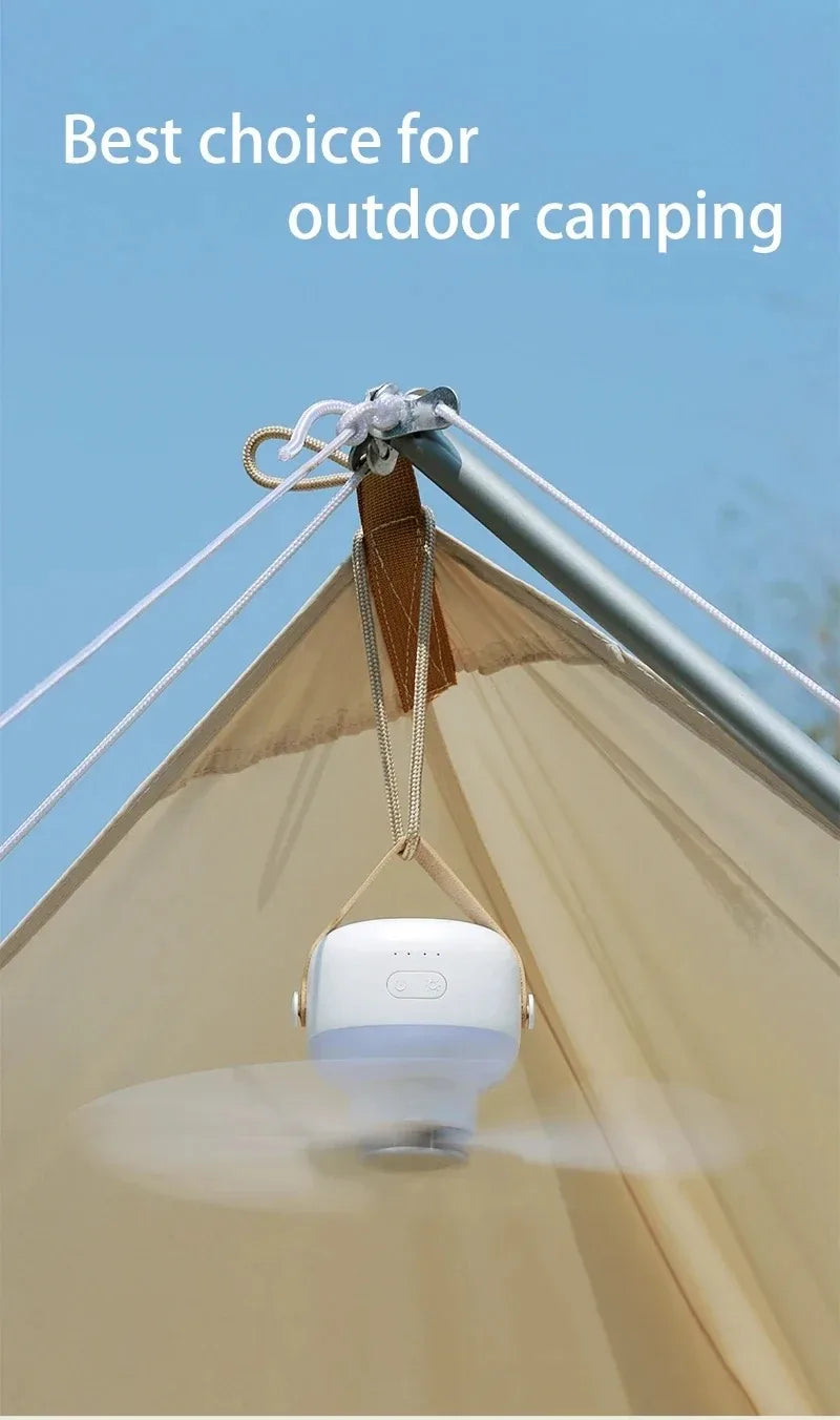 Outdoor Camping Ceiling Fan – 2400mAh Rechargeable Fan with LED Light