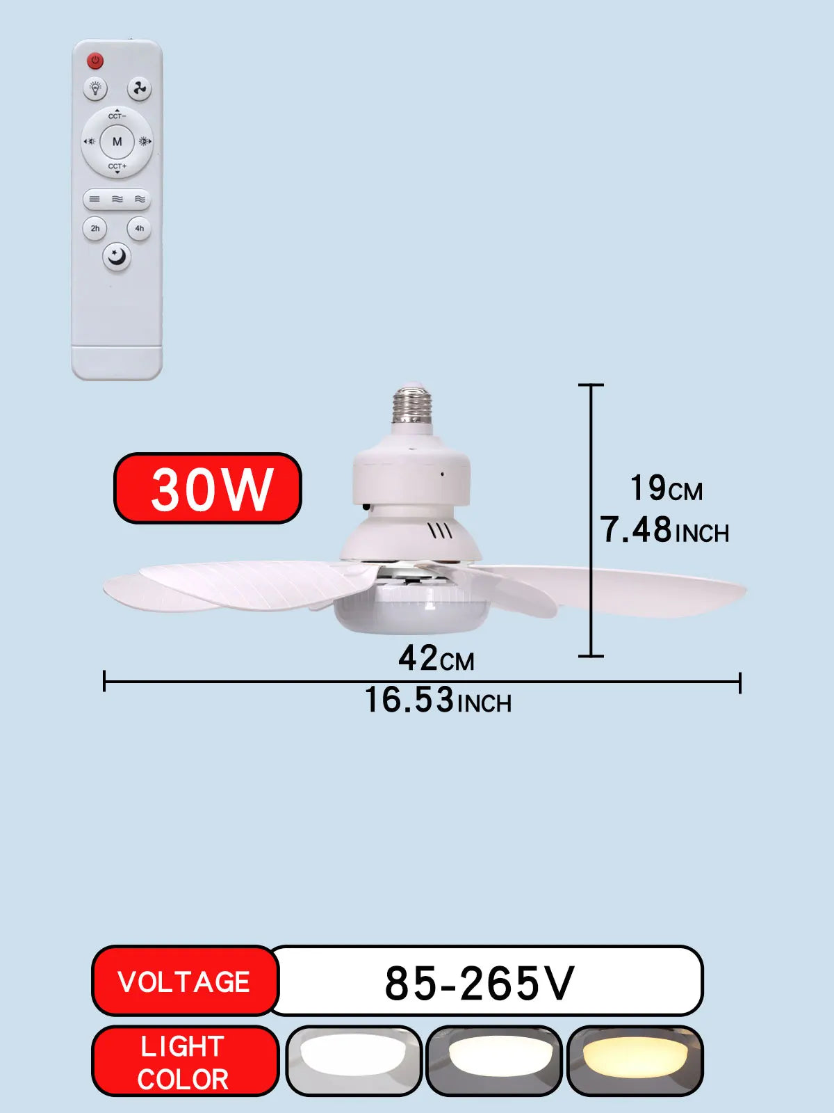 2-in-1 E27 Ceiling Fan Light with Remote – 30W/40W LED Dimmable Lamp